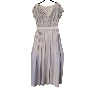 BHLDN Light Gray Embroidered V-Neck Maxi Dress